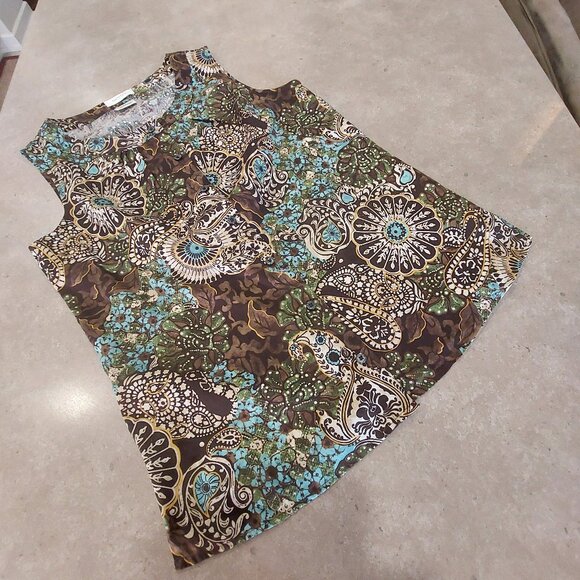 VAN HEUSEN Women's 100% Cotton Graphic Paisley Sleeveless Blouse - Size S/P - Picture 3 of 9